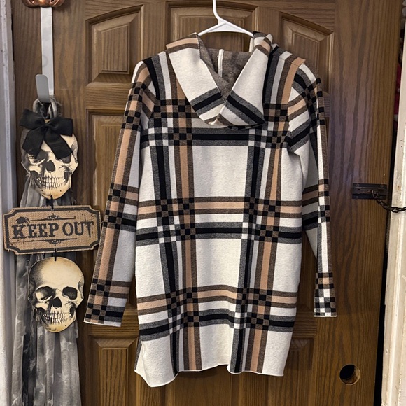 Christian Siriano Plaid Open Cardigan W/Hood - Picture 5 of 5